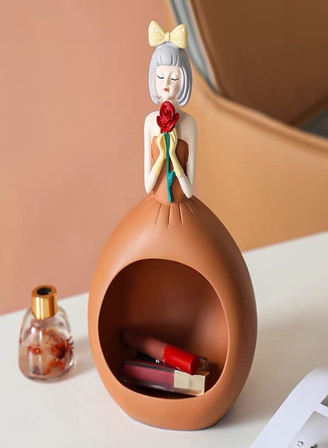 ONCARNIVAL Key Storage Tray, Resin Figure Candy Plate Jewellery Earrings Holder, Home Living Room Table Decoration Bedroom Table Ornament, Fashion Skirt Bowknot Rose Girl Statue - Image 2